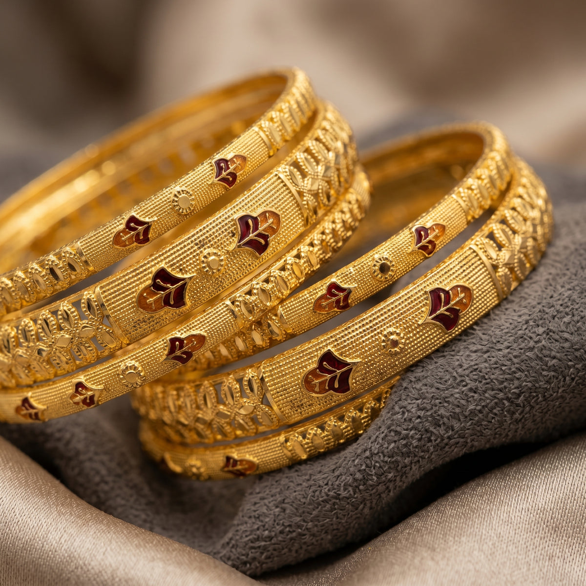Gold Meenakari Butterfly Panel Bangle Set of Four