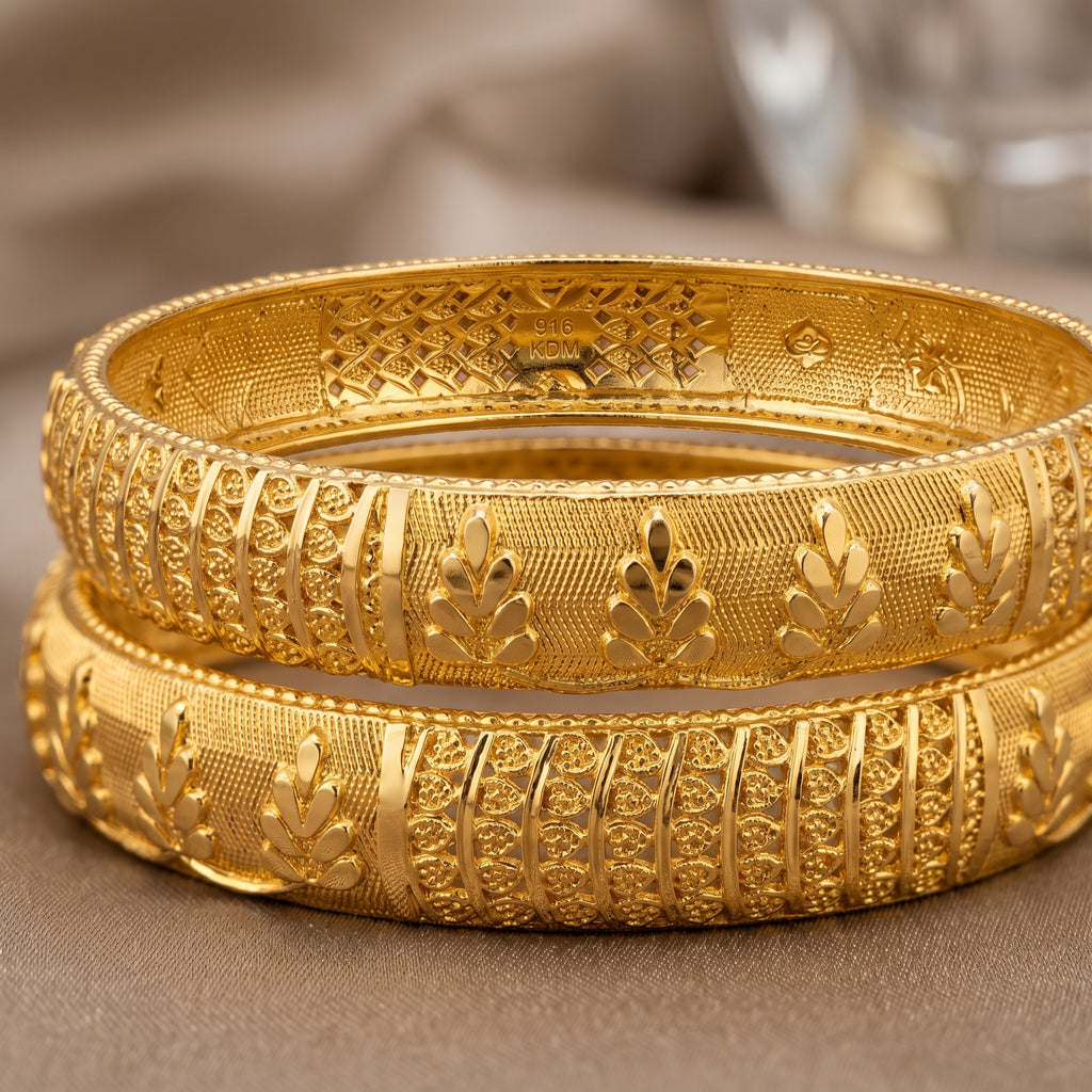 Gold Black Meenakari Palm Leaf Panel Bangle Pair