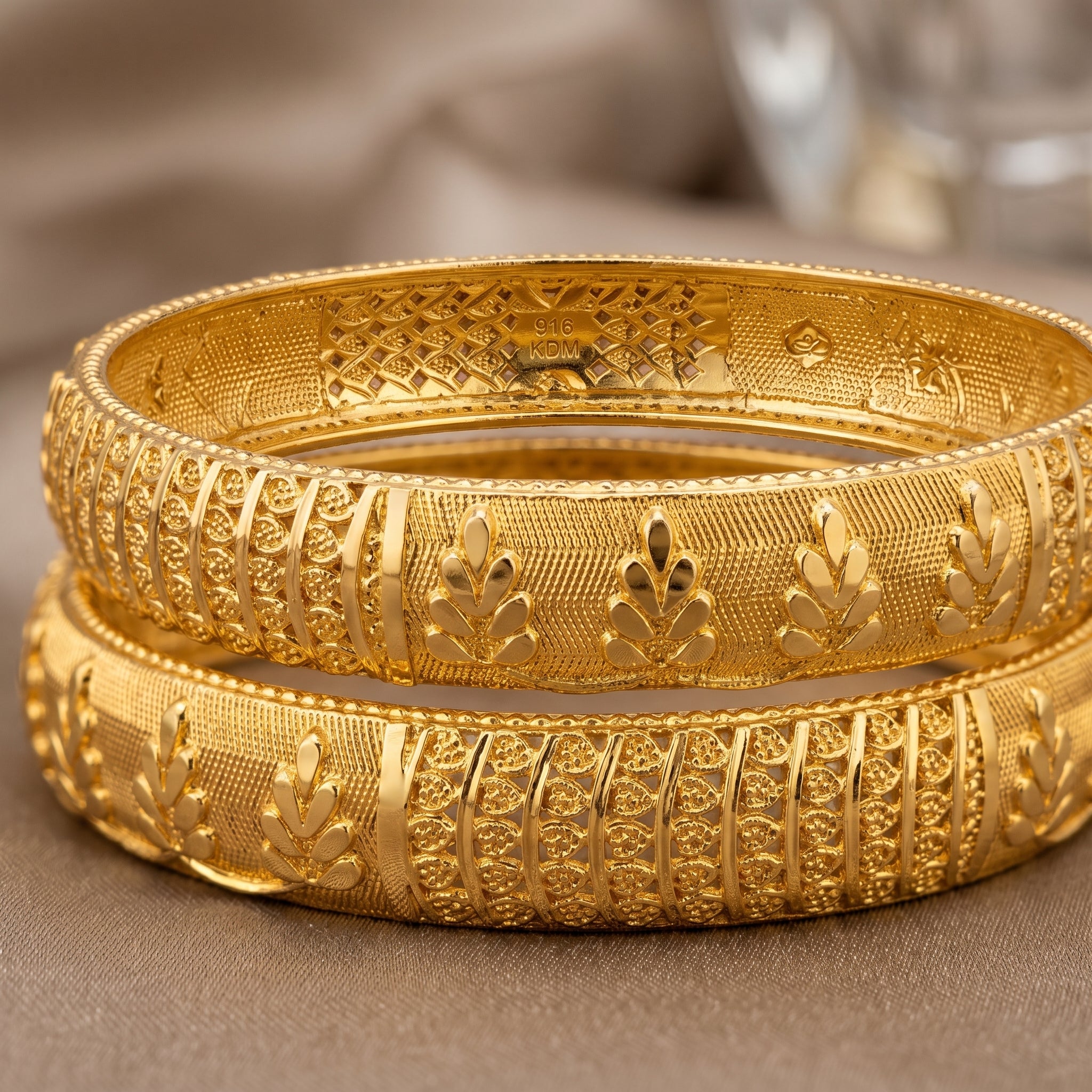Gold Black Meenakari Palm Leaf Panel Bangle Pair