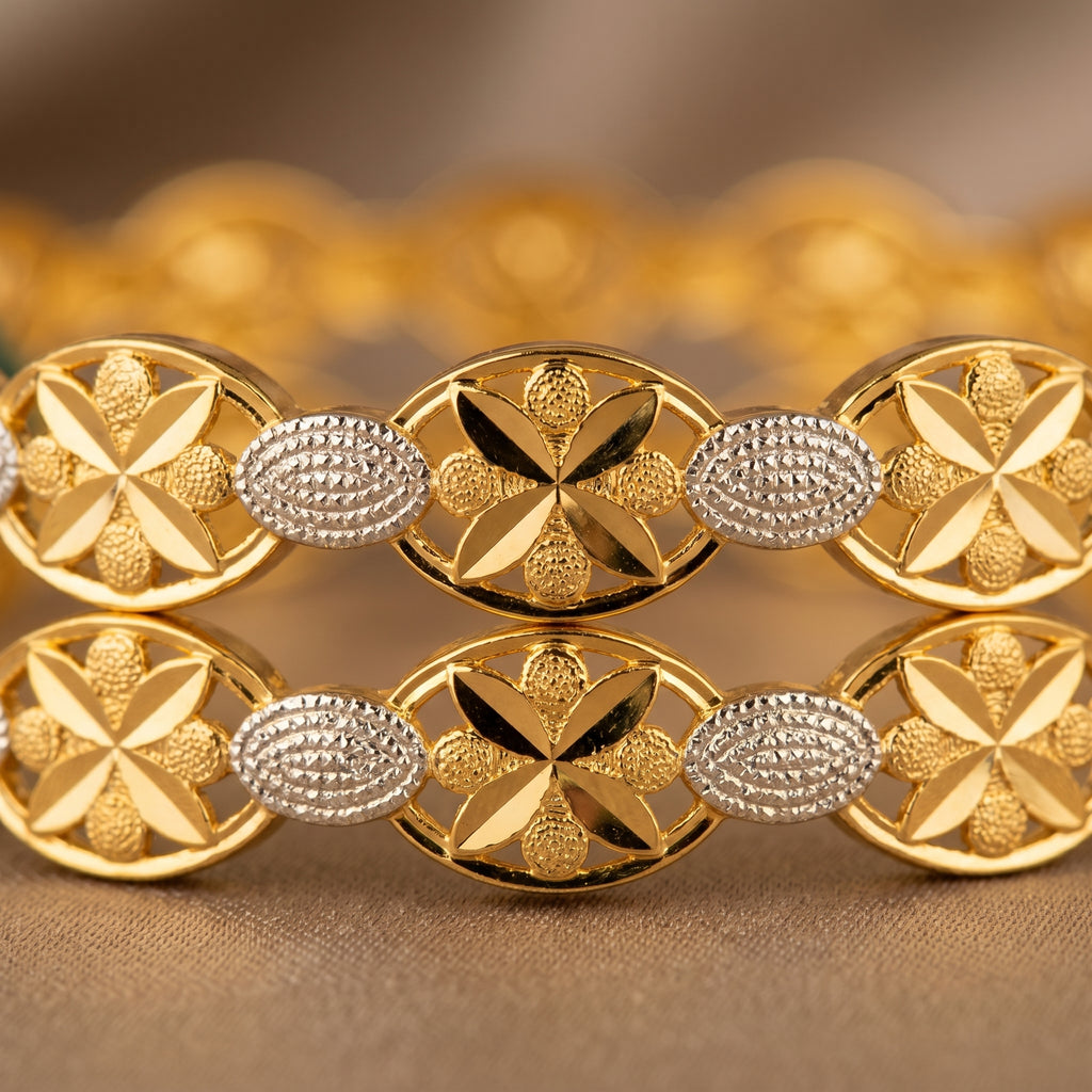 Gold Silver Floral Openwork Bangle Pair