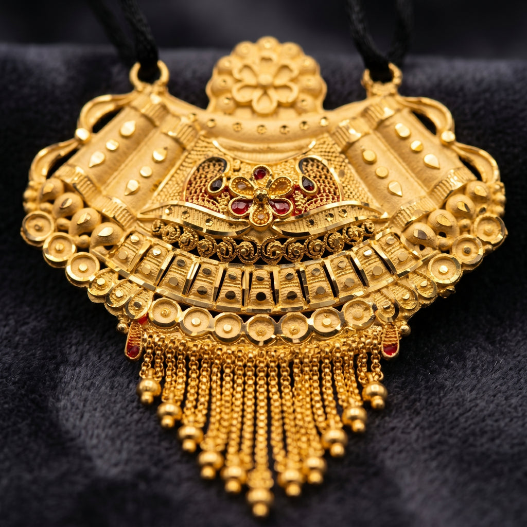 Gold Meenakari Arch Tassel Pendant Necklace Set