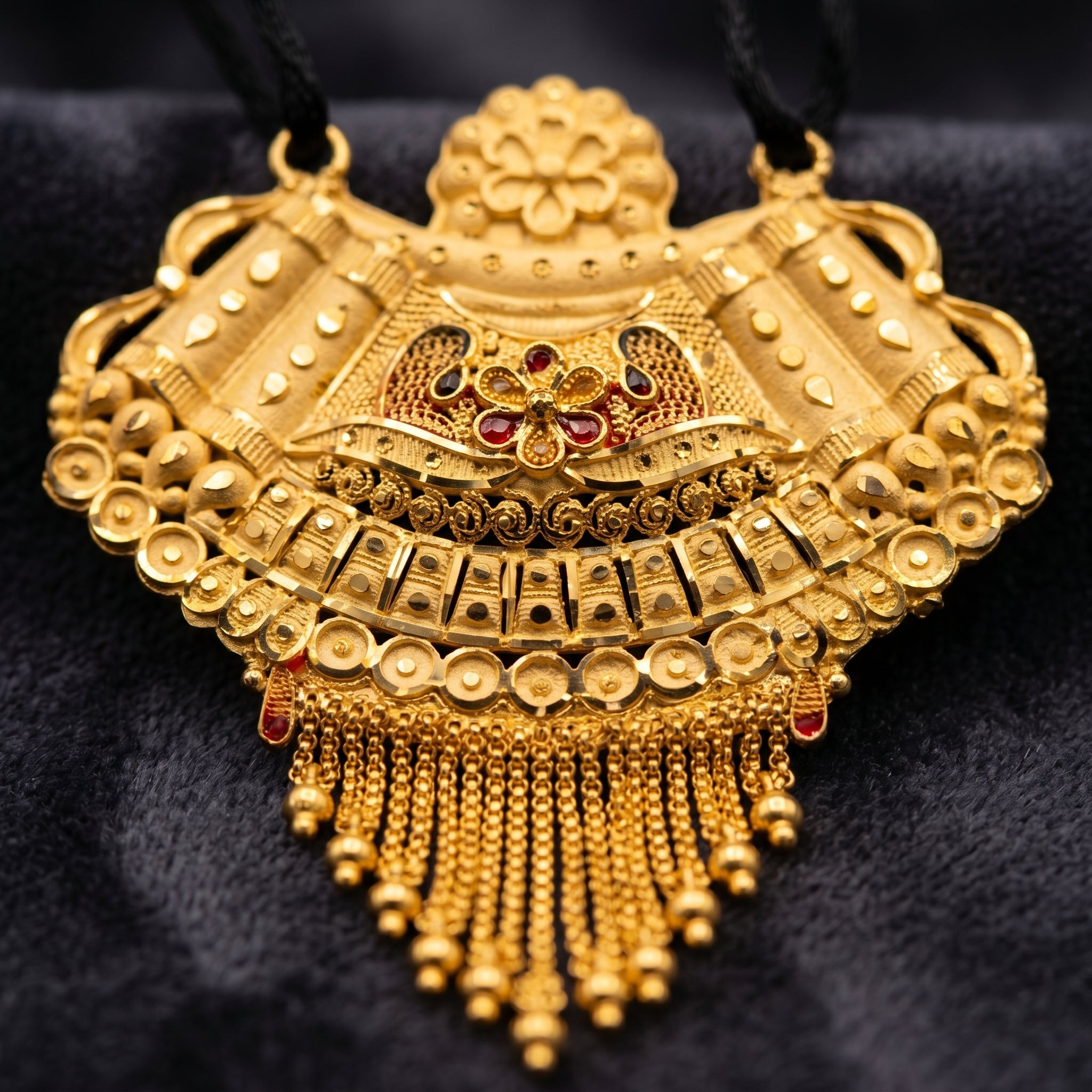 Gold Meenakari Arch Tassel Pendant Necklace Set