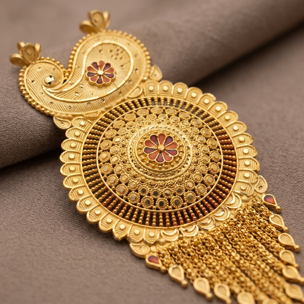 Gold Paisley Mandala Tassel Pendant Necklace Set