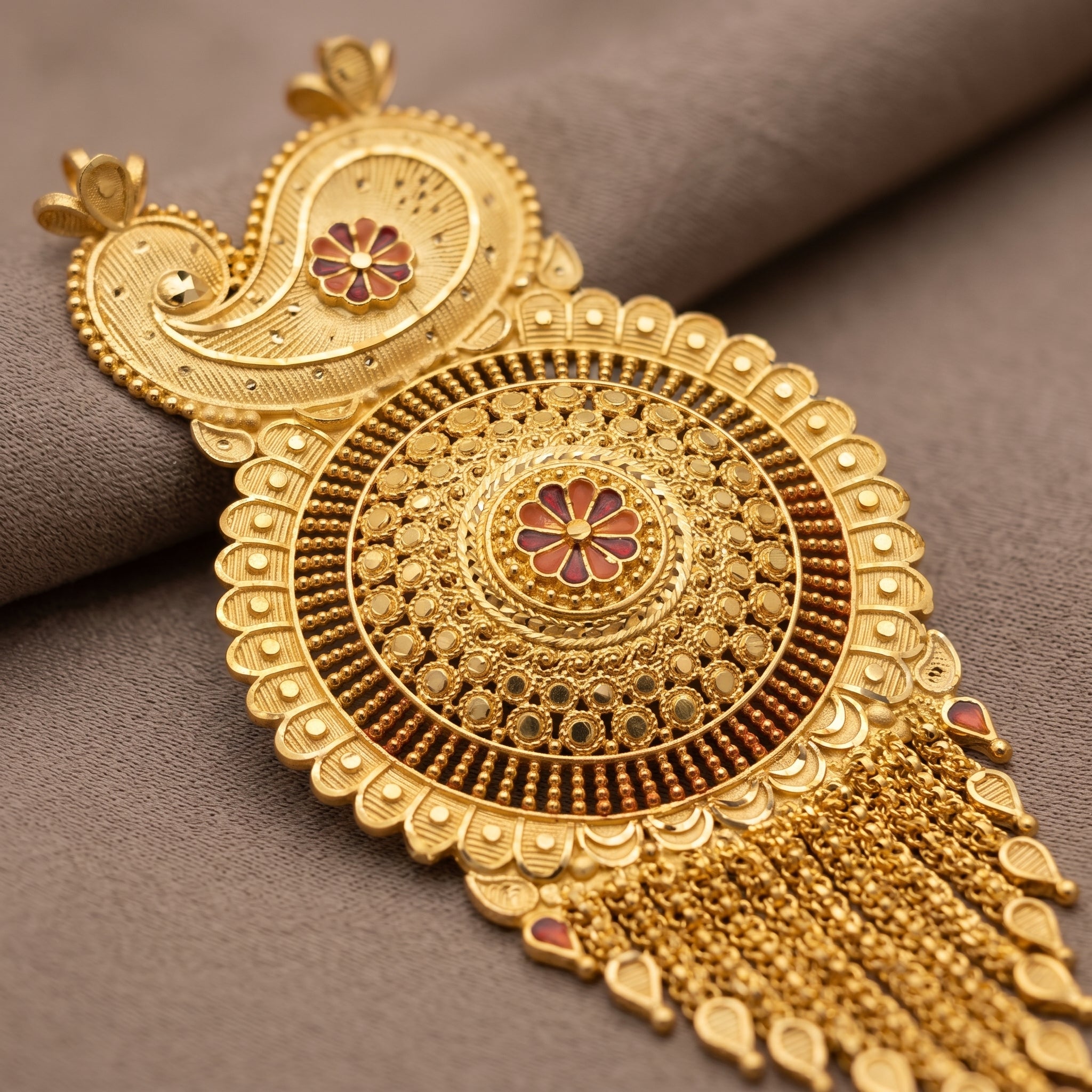 Gold Paisley Mandala Tassel Pendant Necklace Set