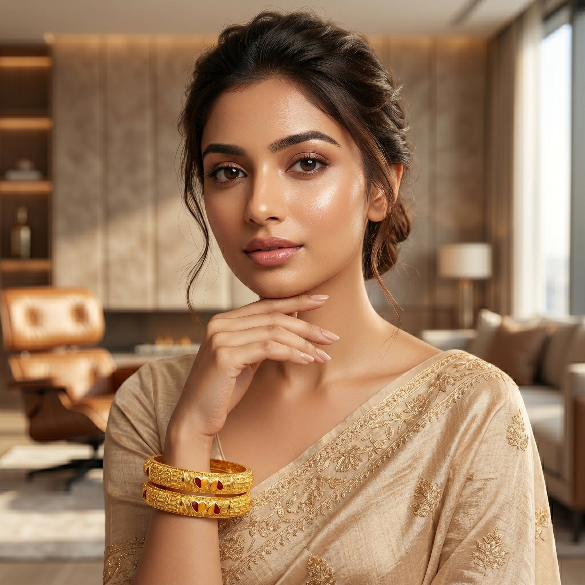 Gold Meenakari Heart Textured Bangle Set of Four