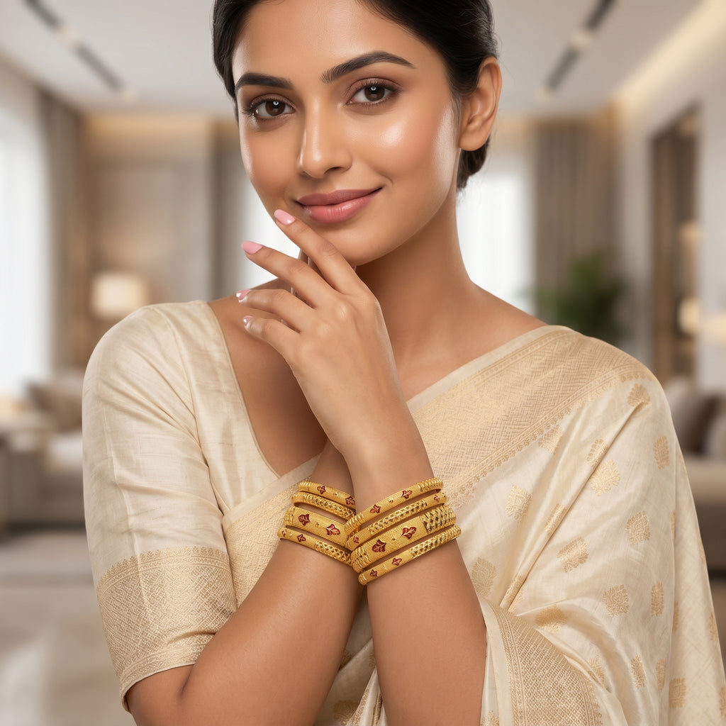 Gold Meenakari Butterfly Panel Bangle Set of Four