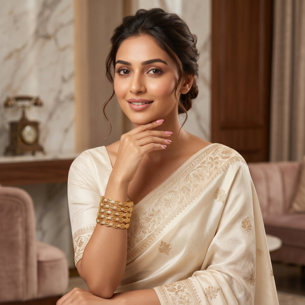 Gold Silver Floral Openwork Bangle Pair