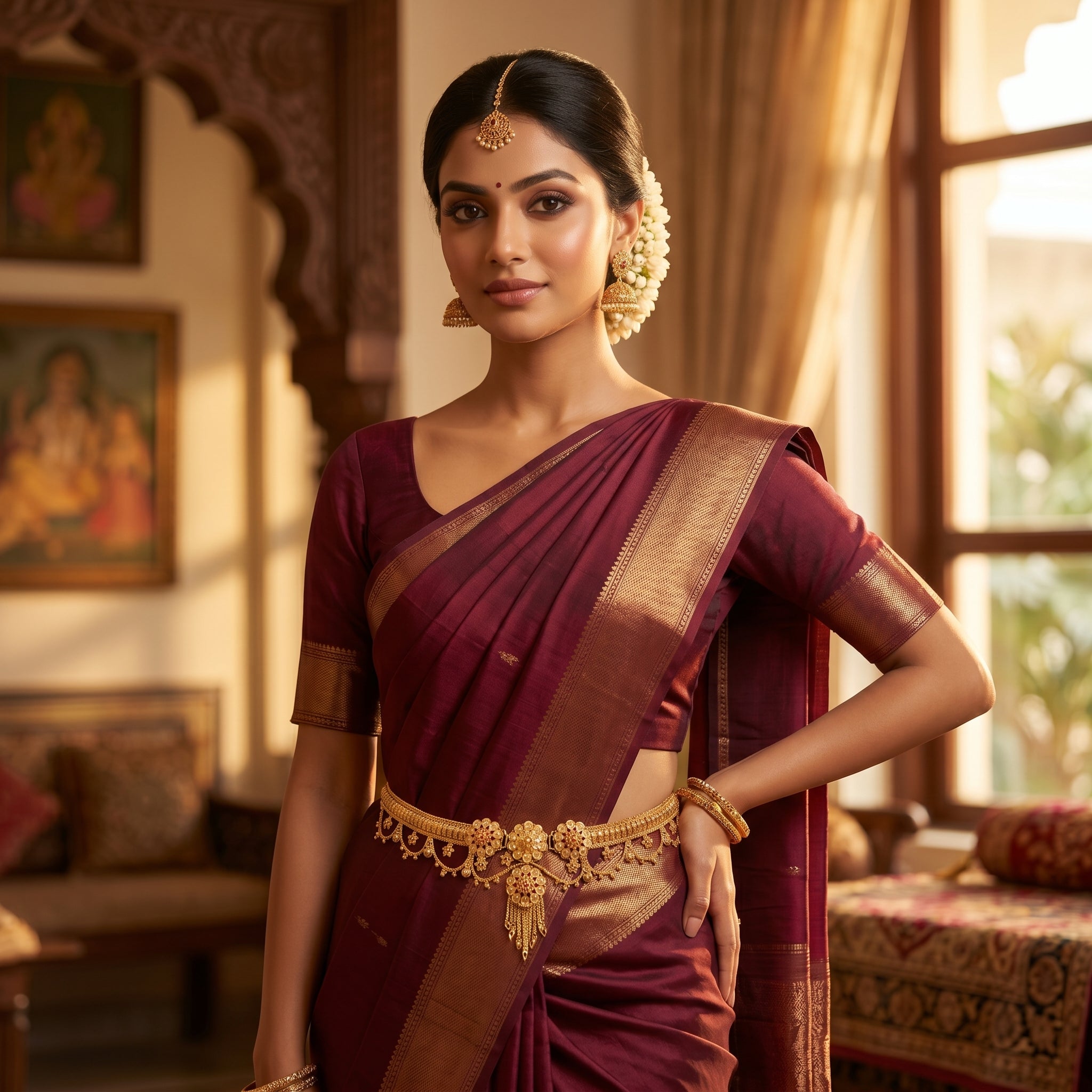 Gold Floral Pearl Ruby Granular Kamarband