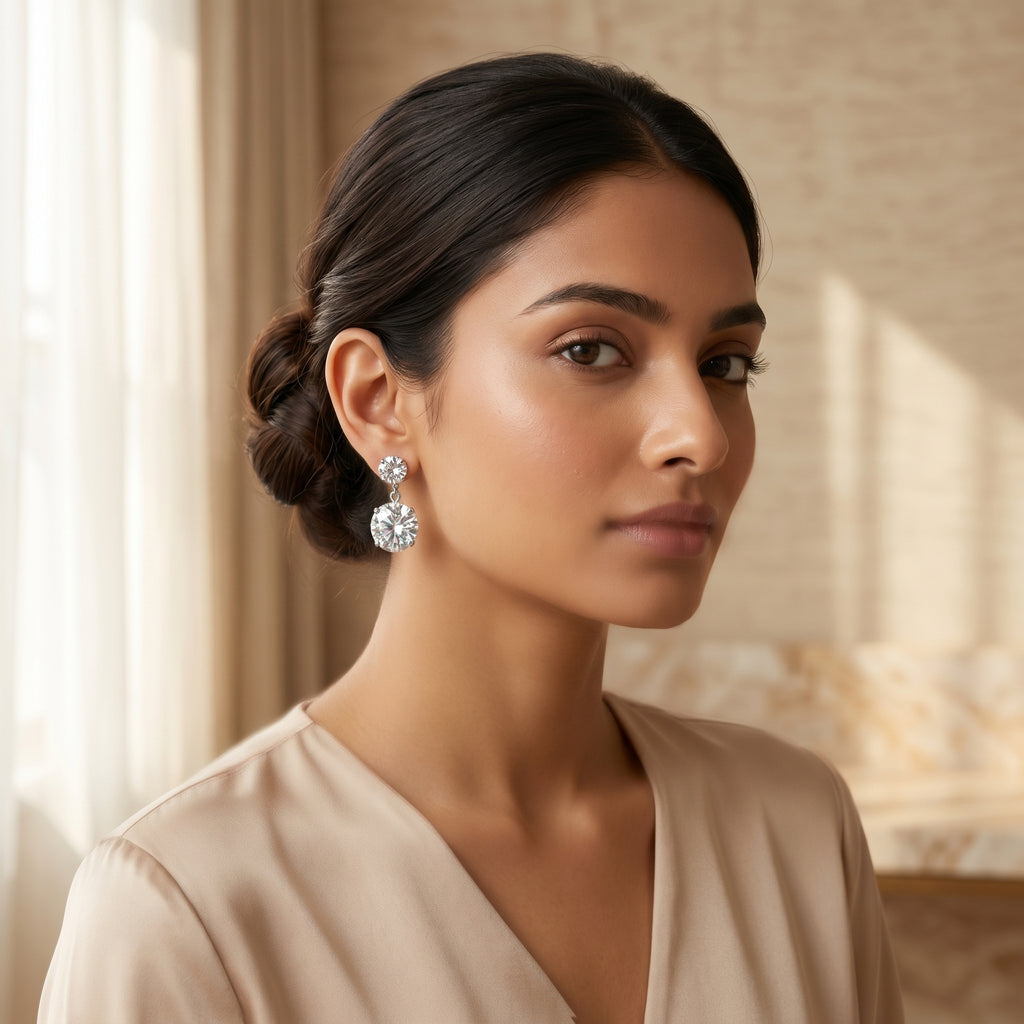 Double Round Crystal Drop Stud Earrings