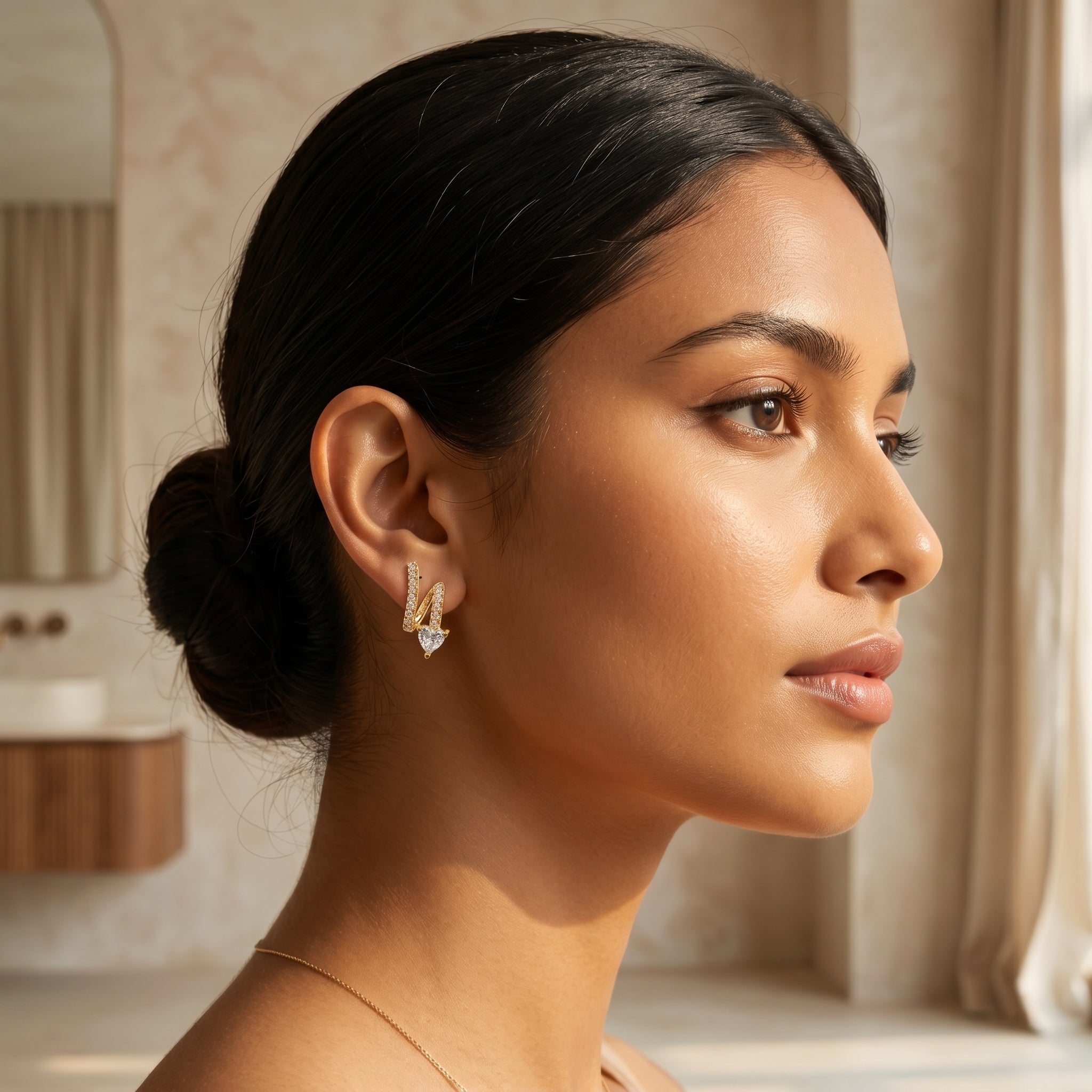 Gold Double-Row Heart Wrap Earrings