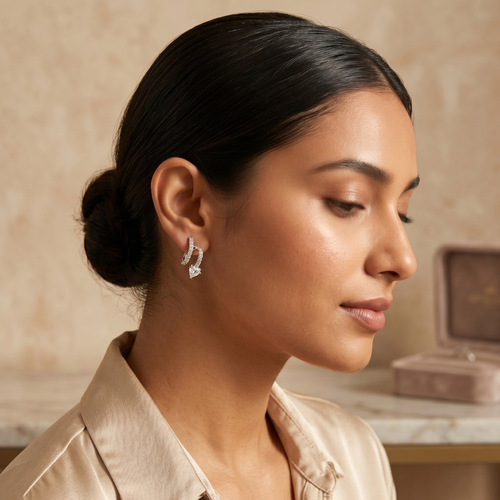 Silver Double-Row Heart Wrap Earrings