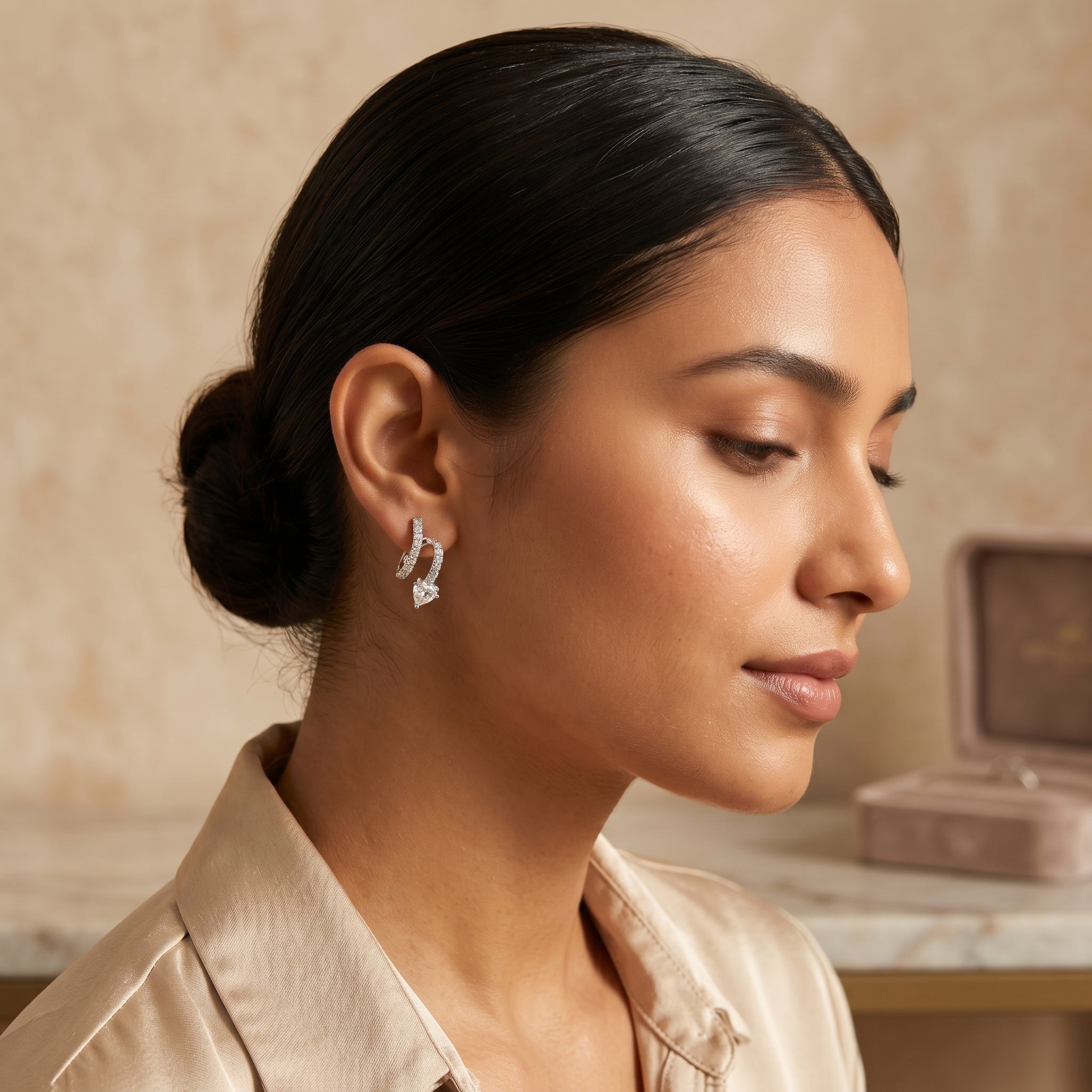 Silver Double-Row Heart Wrap Earrings