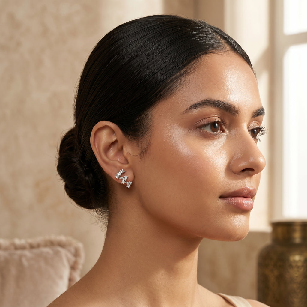 Silver Baguette Cascade Zigzag Ear Climber