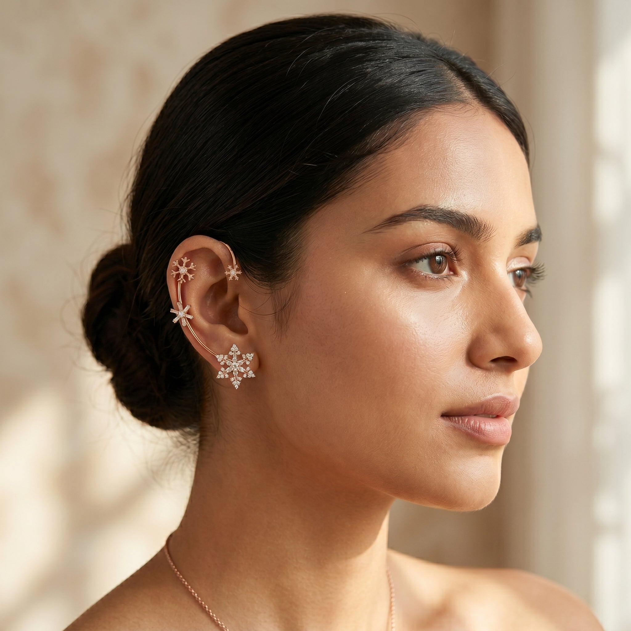 Rose Gold Celestial Snowflake Ear Cuff