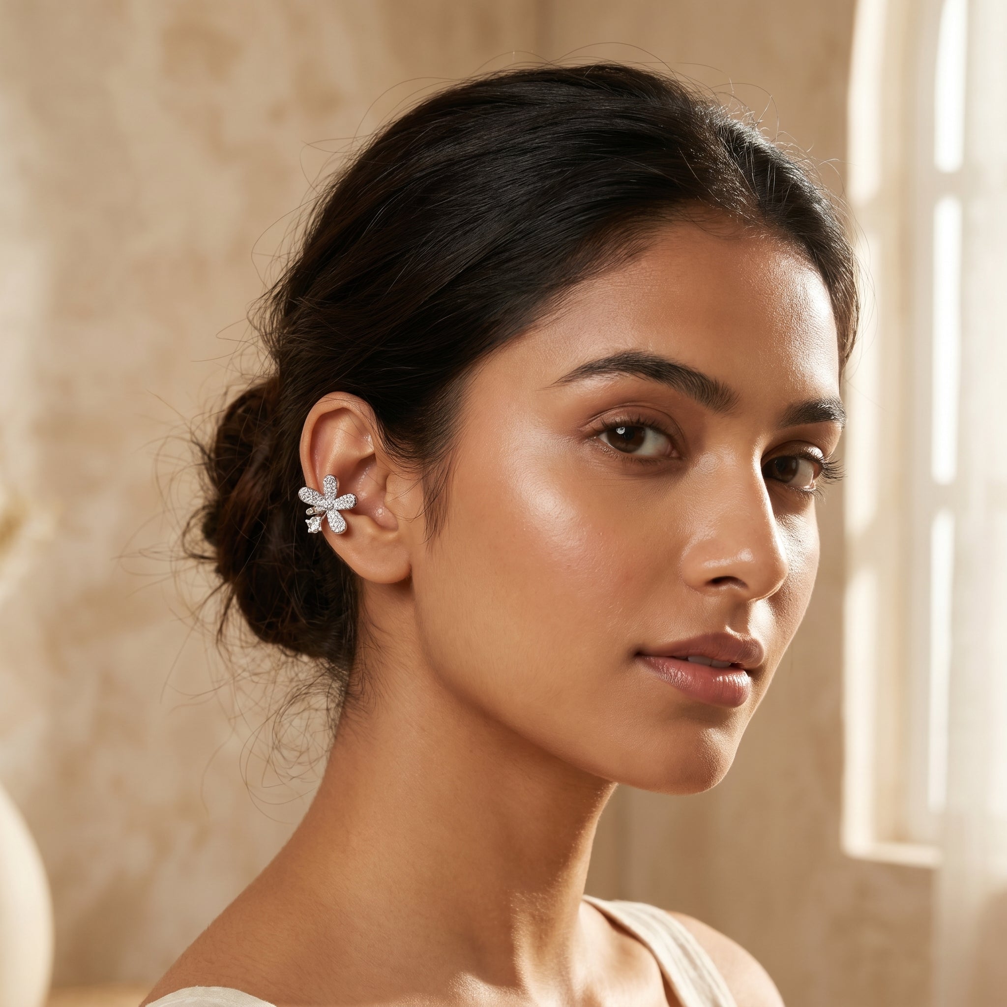Silver Pavé Flower Earrings