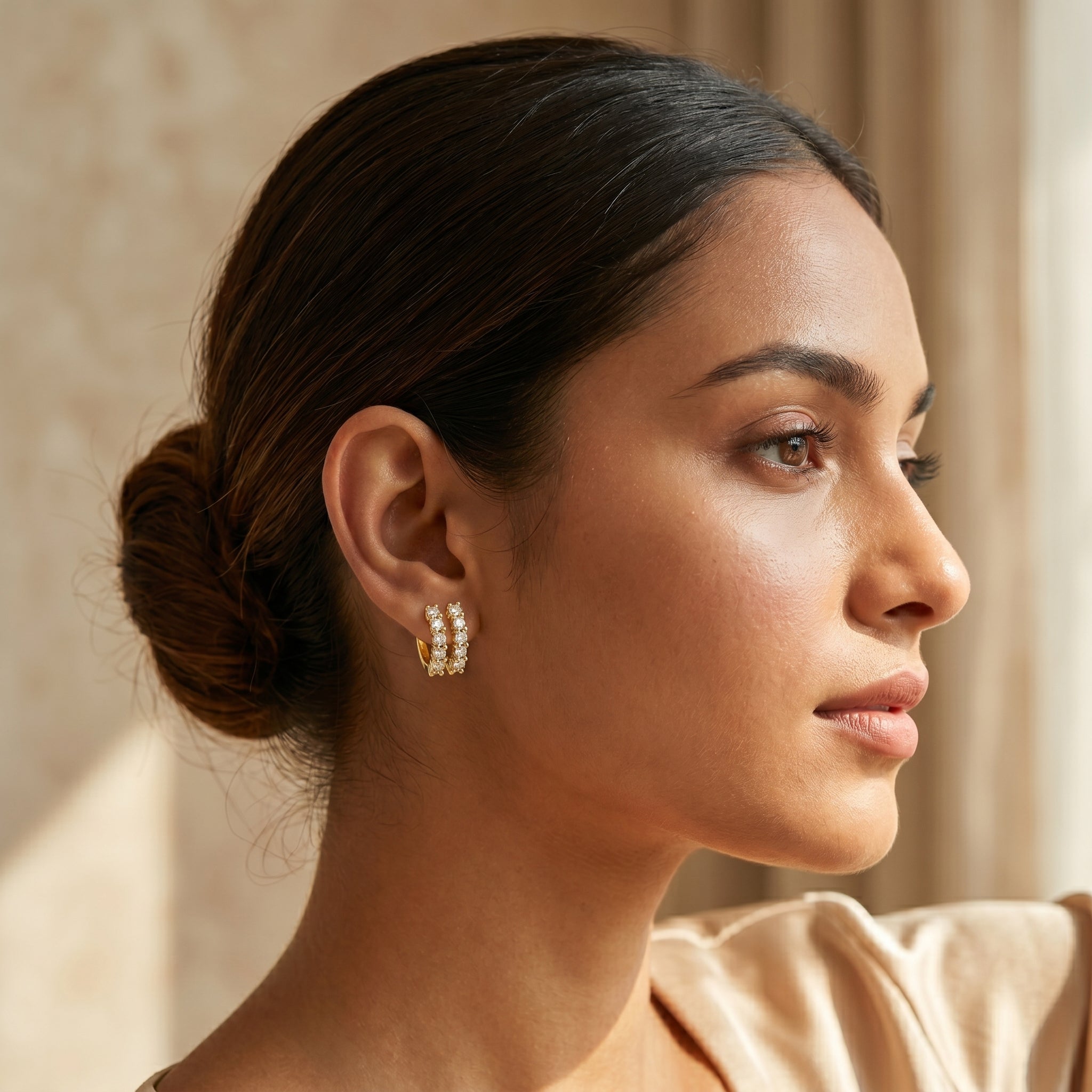 Gold Double-Row Crystal Wide Ear Cuff