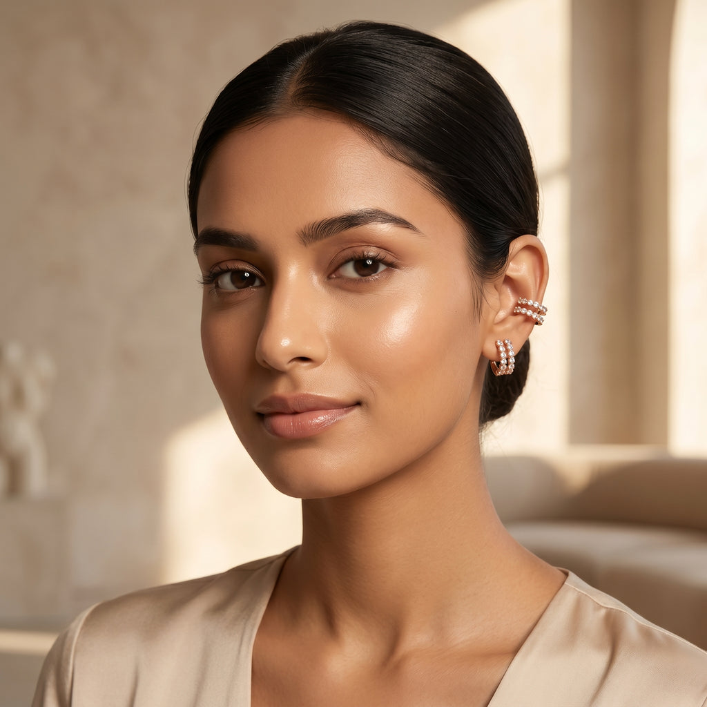 Rose Gold Double-Row Crystal Wide Ear Cuff