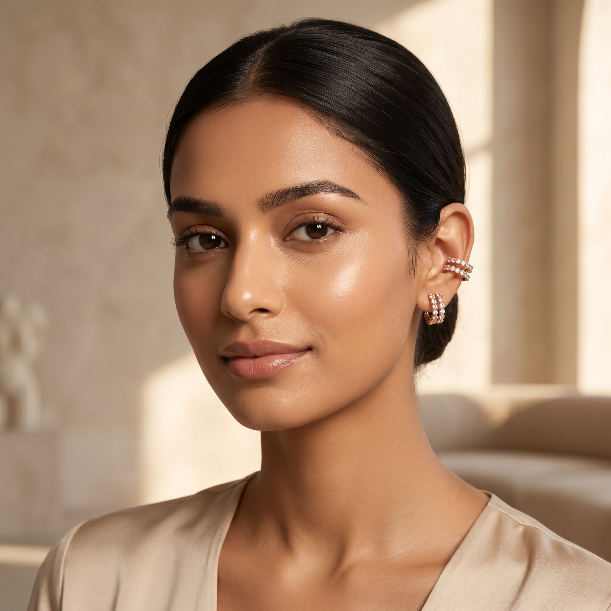 Rose Gold Double-Row Crystal Wide Ear Cuff