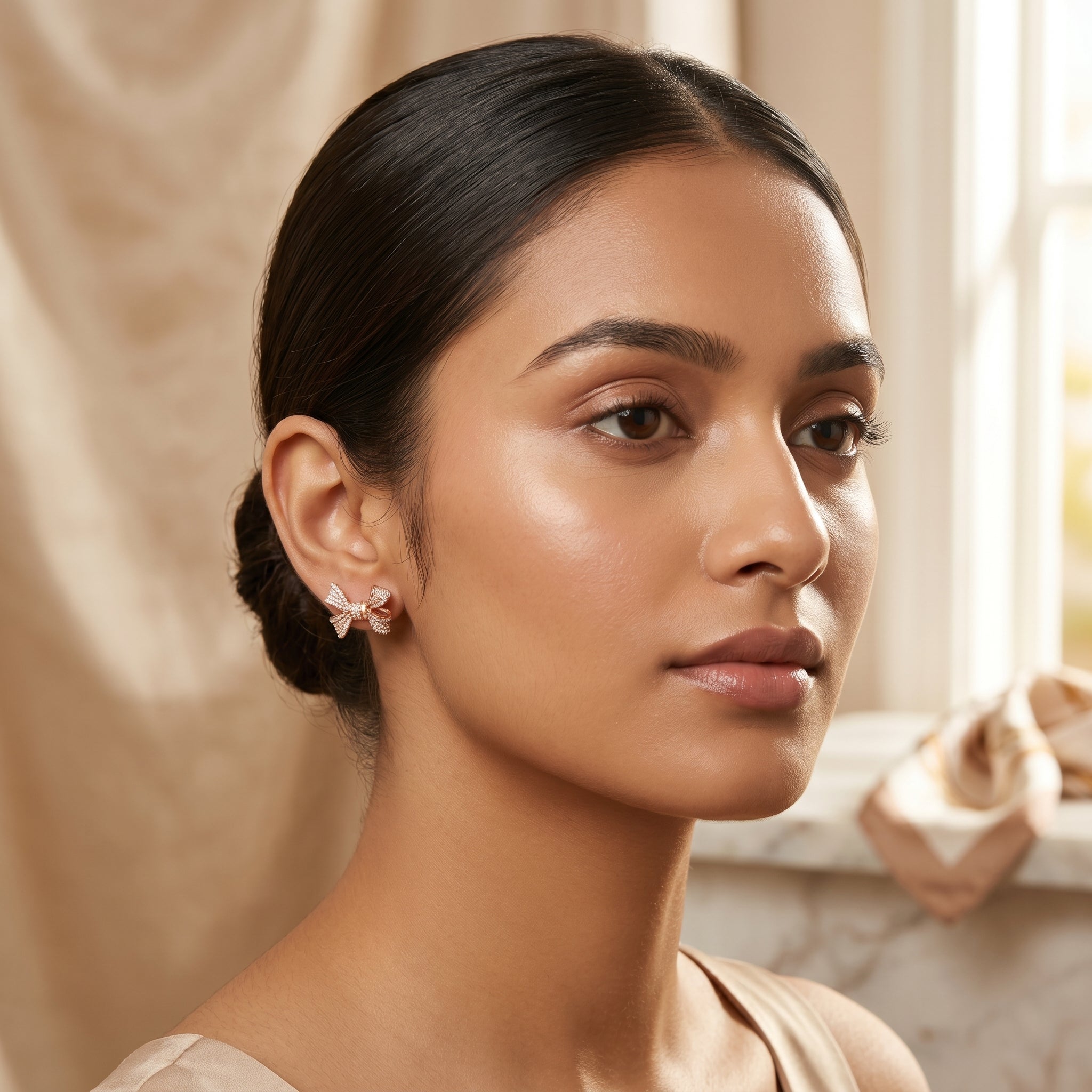 Rose Gold Pavé Bow Stud Earrings