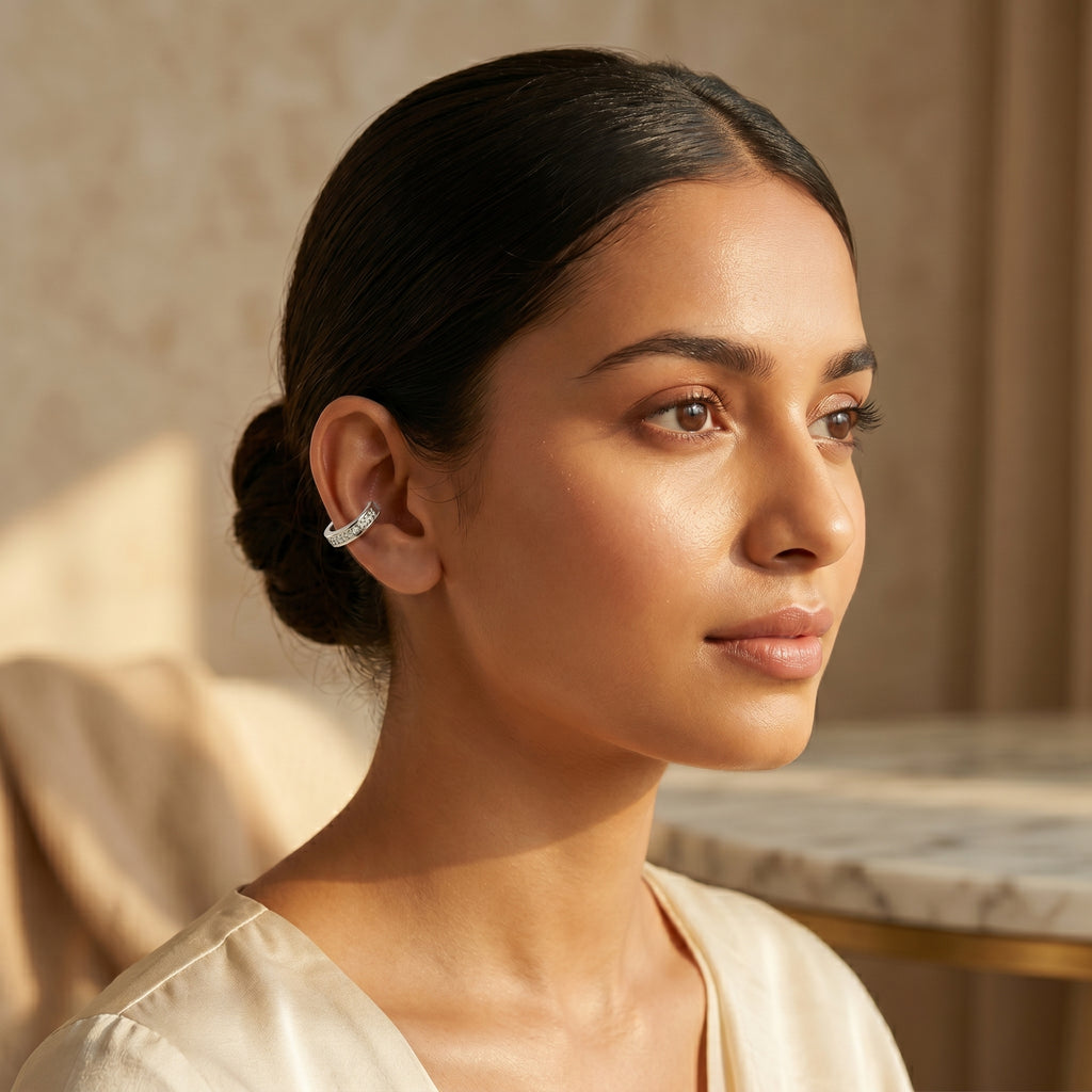 Silver Pavé Huggie Hoop Earring