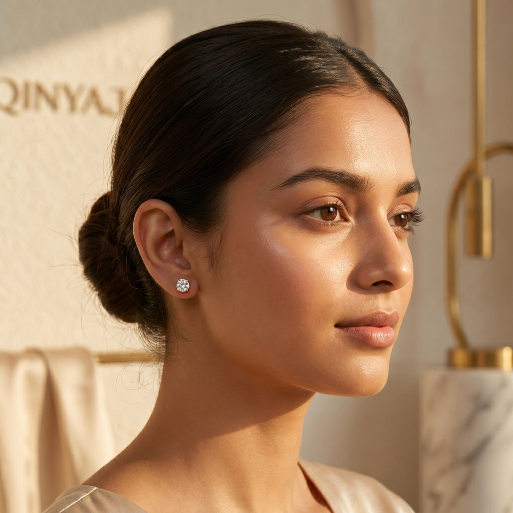Gold Round Crystal Four-Prong Stud Earrings