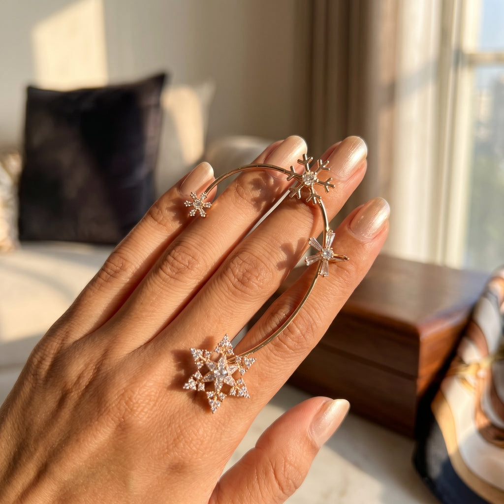 Rose Gold Celestial Snowflake Ear Cuff