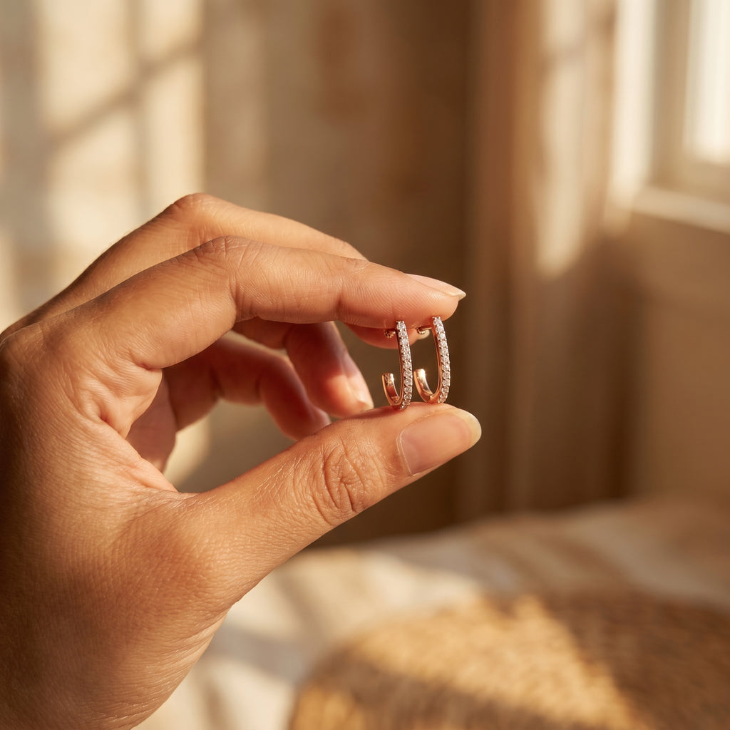 Rose Gold Pavé Mini Hoop Earrings
