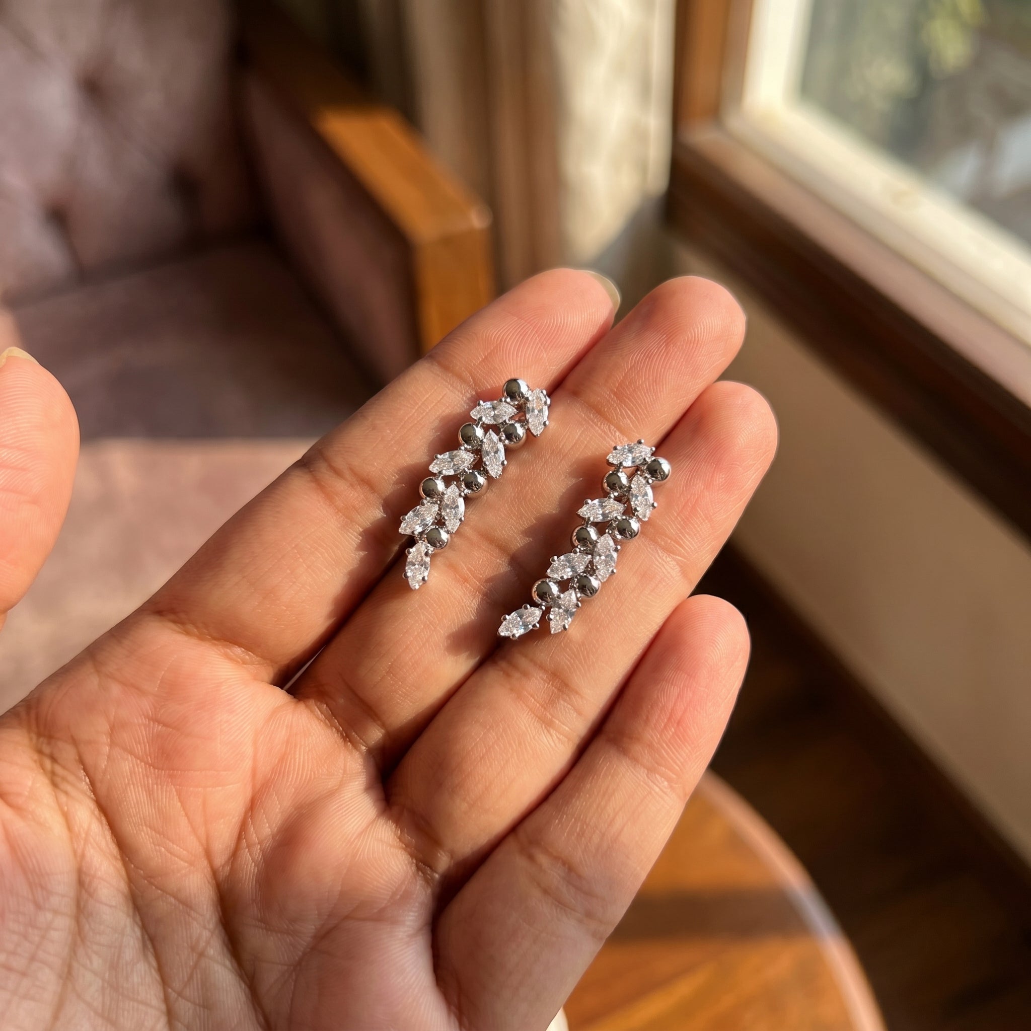Silver Marquise Bead Cluster Earrings