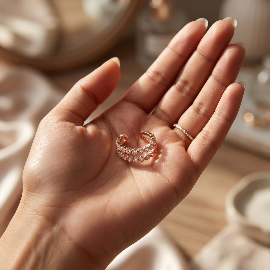 Rose Gold Double-Row Crystal Wide Ear Cuff