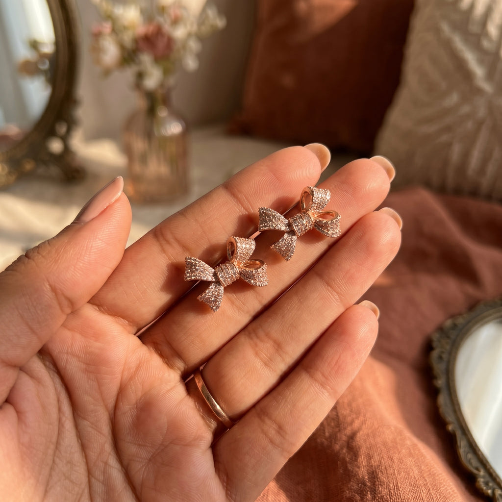 Rose Gold Pavé Bow Stud Earrings
