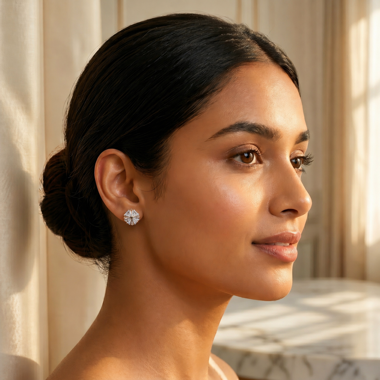 American Diamond Floral Starburst Stud Earrings