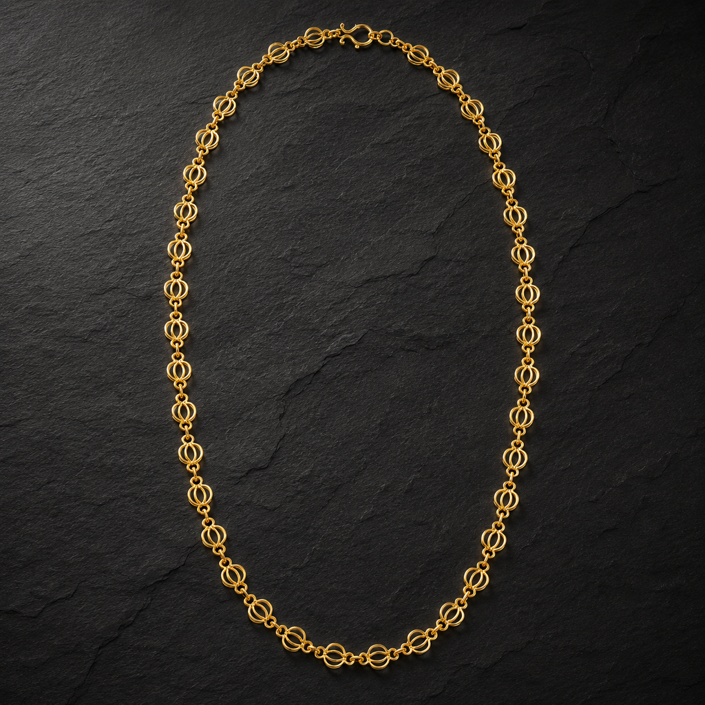 Gold Double Ring Barrel Link Chain