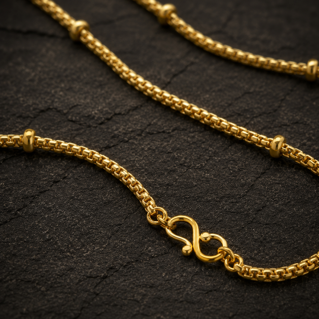 Gold Curb Ribbed Ball Station Chain