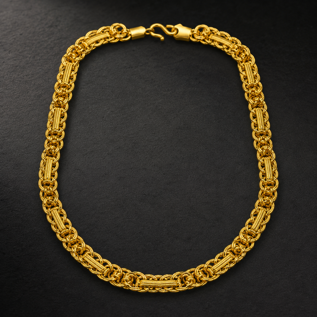 Gold Ribbed Bar Byzantine Collar Chain
