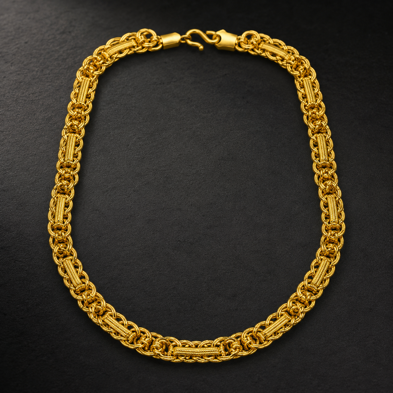Gold Ribbed Bar Byzantine Collar Chain