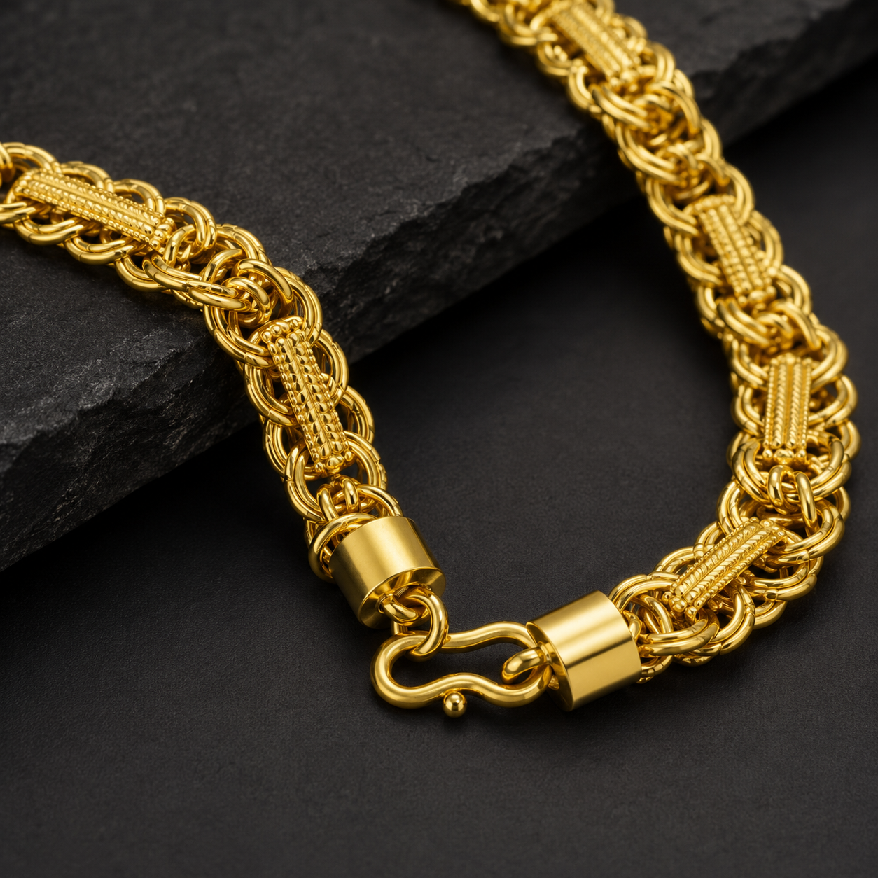 Gold Ribbed Bar Byzantine Collar Chain