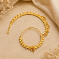 Gold Leaf Fringe Floral Pin Nath with Chain