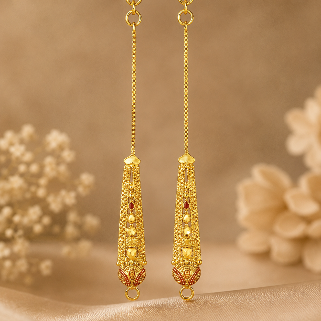 Gold Ruby Sunburst Dome Ear Chain