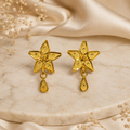 Gold Antique Star Flower Teardrop Earrings
