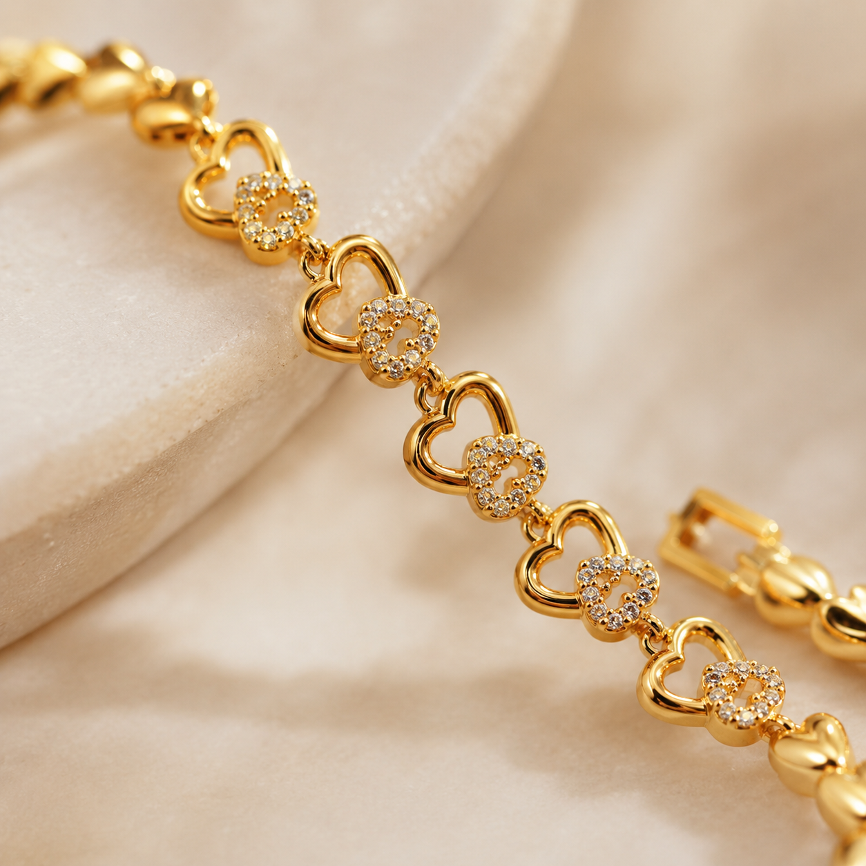 Gold Heart Clover Link Bracelet