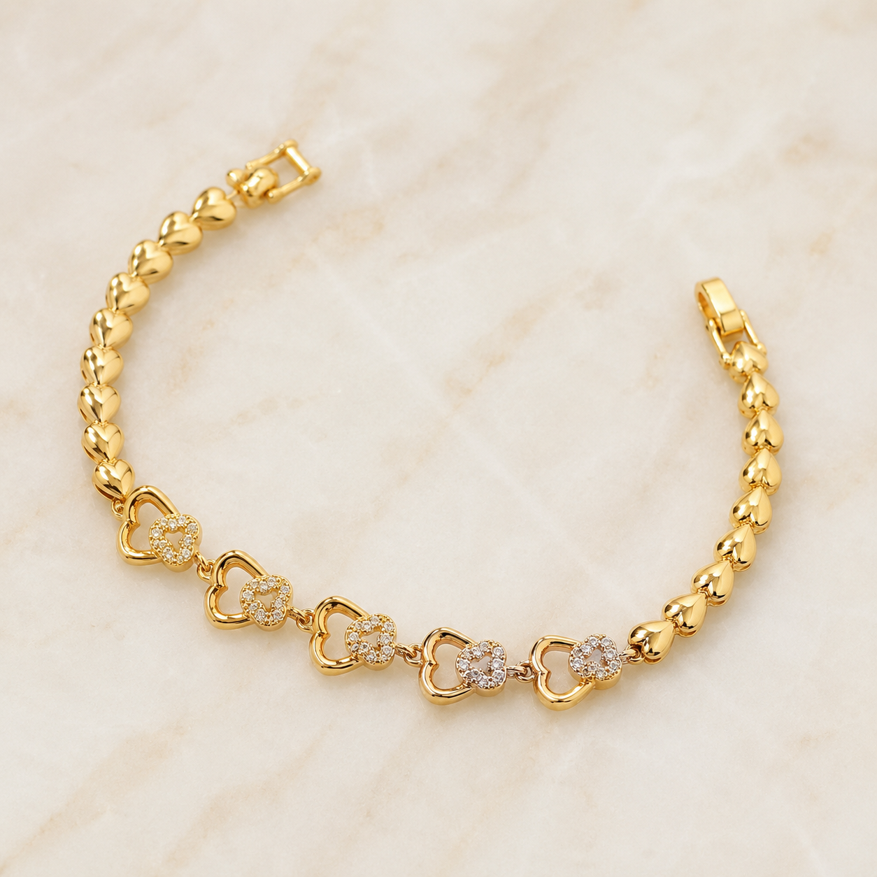 Gold Heart Clover Link Bracelet