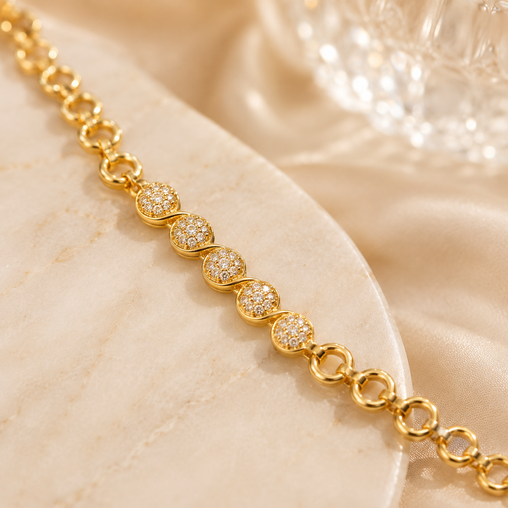 Gold Pavé Cluster Station Bracelet