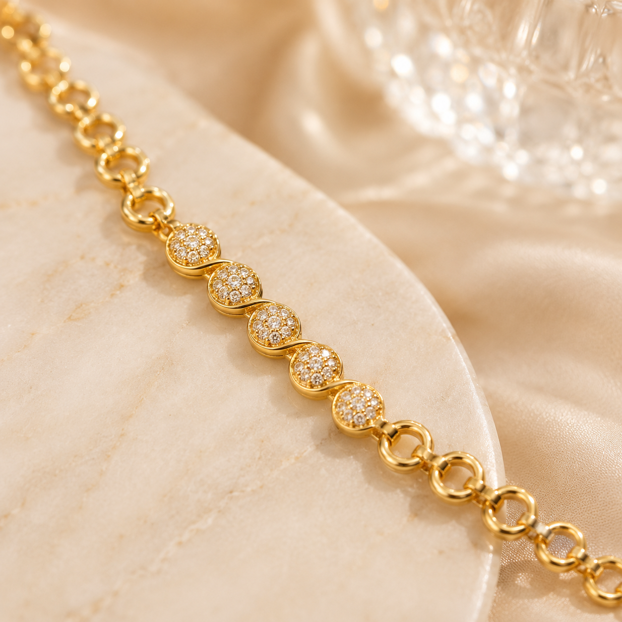Gold Pavé Cluster Station Bracelet