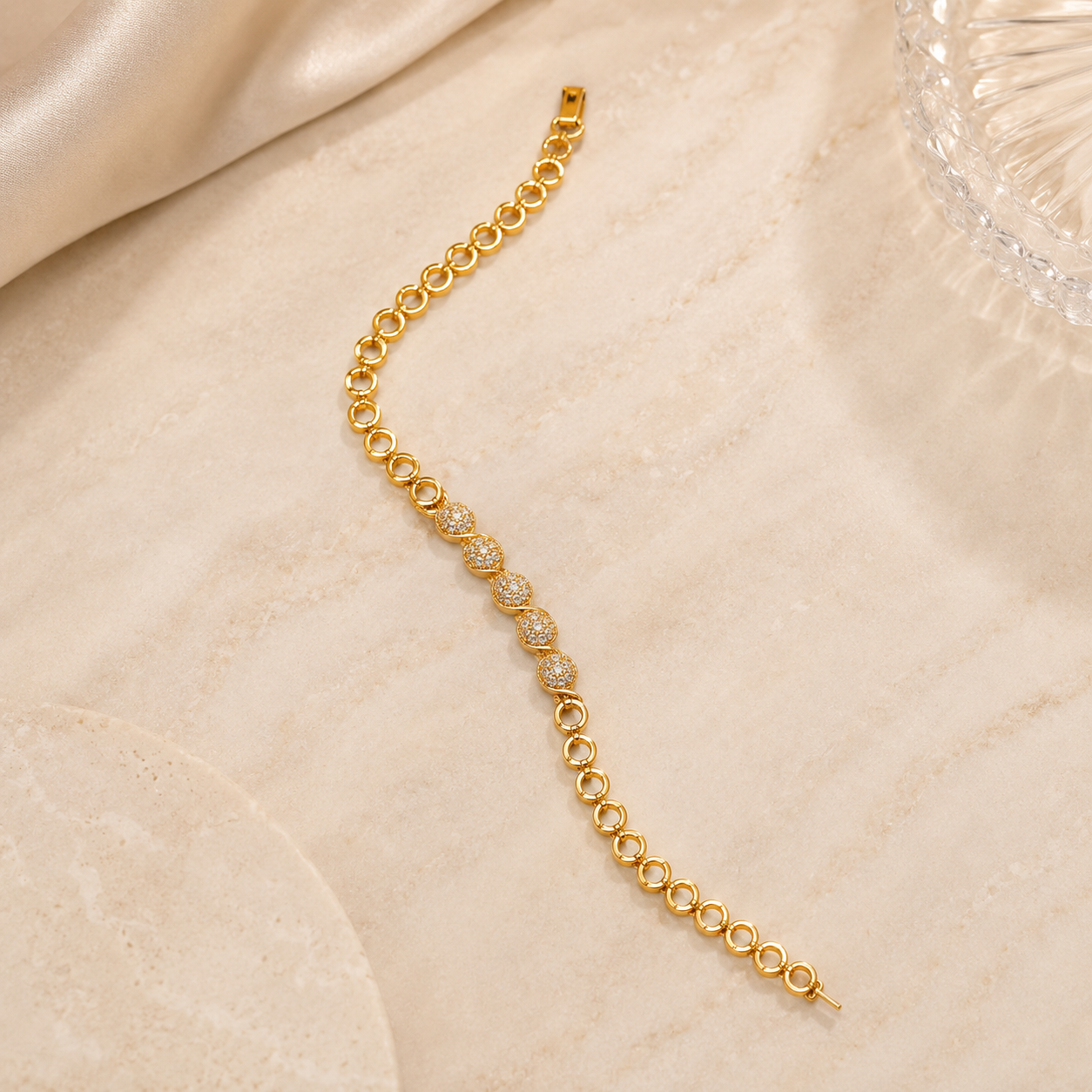 Gold Pavé Cluster Station Bracelet