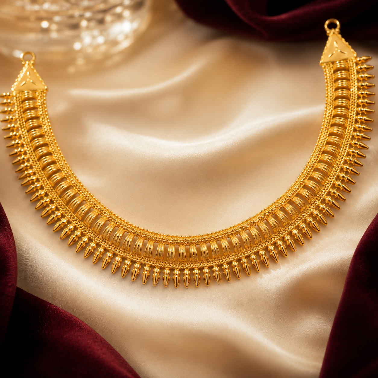 Gold Kerala Spike Choker Necklace Set