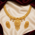 Gold Filigree Spiral Medallion Bead Drop Necklace Set