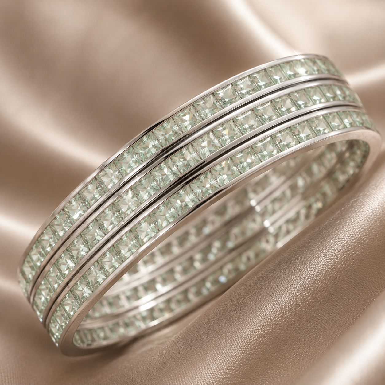 Mint Princess-Cut CZ Eternity Bangle Set
