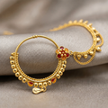 Gold Floral Bud Chained Nath with Mango Drop