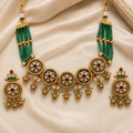 Antique Gold Kundan Medallion Green Bead Necklace Set