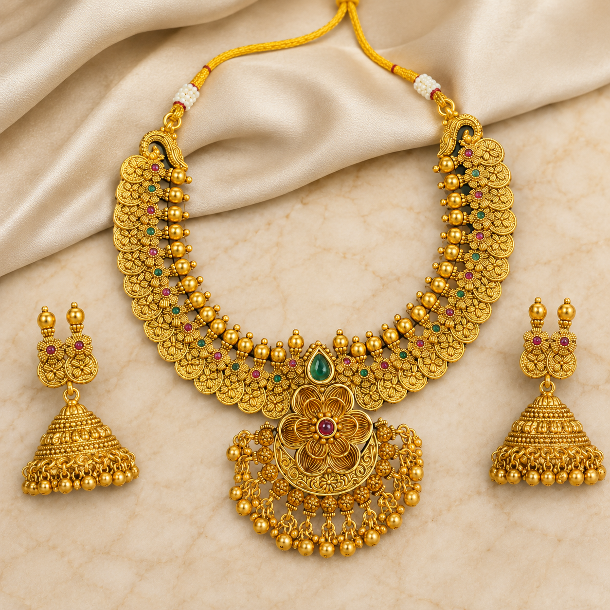 Antique Gold Scalloped Floral Collar Necklace Set